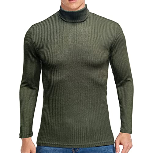 Ouruikia Men's Turtleneck Sweater Slim Fit Pullover Sweaters Lightweight Thermal Shirts Ribbed Base Layer Shirts Green L