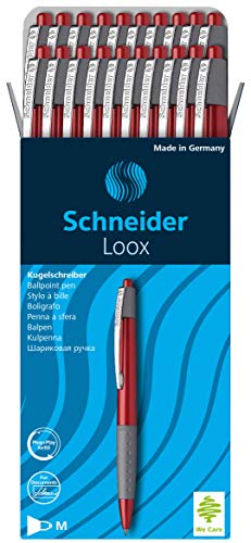 Stylos à bille Schneider Loox rouge avec grip confortable pour écriture fluide | Lot de 20 M