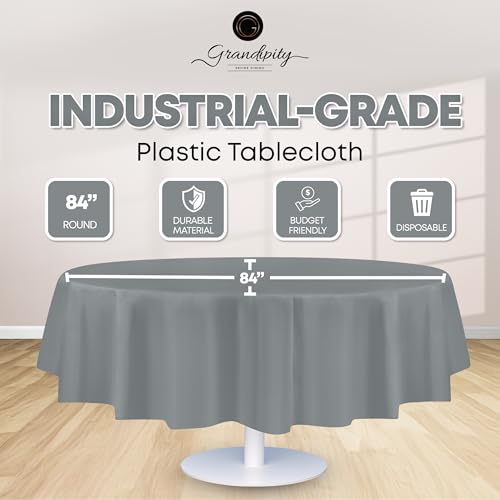 Image of Grandipity 24 Pack Premium Disposable Plastic Tablecloth 84 inch Inch Decorative Round Table Cover - Silver