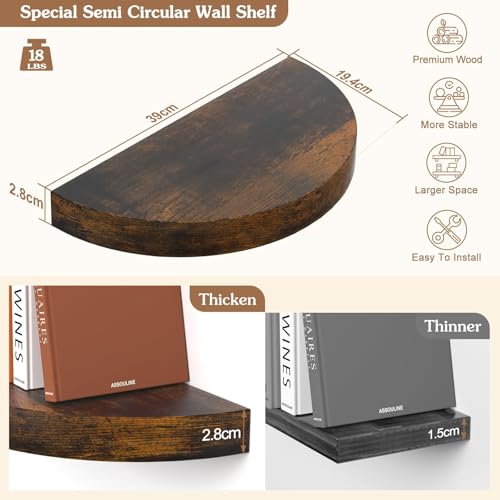 VINCOURNA 3er-Set Wandregal, 39CM(B) Rustikal Regalbrett Holz, Regalboden zum Aufhängen, Schweberegal für Bad, Badezimmer, Küche, Büro, Kinderzimmer, Wohnzimmer, Deko Wandbrett-Karbonisiert Schwarz