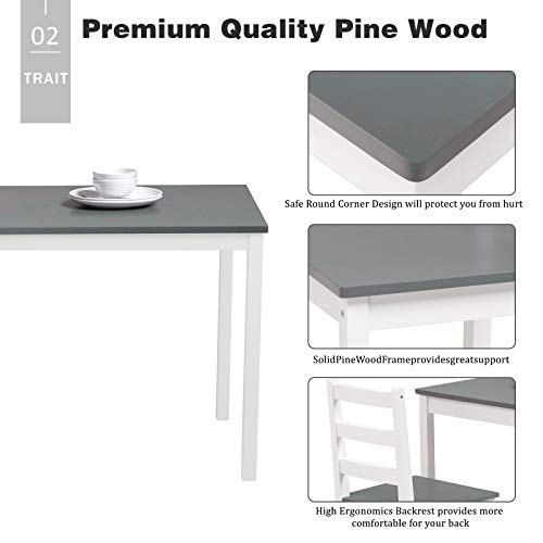 image for Mecor 4-Piece Kitchen Dining Table Set, Modern Solid Wood Table w/ 2 C