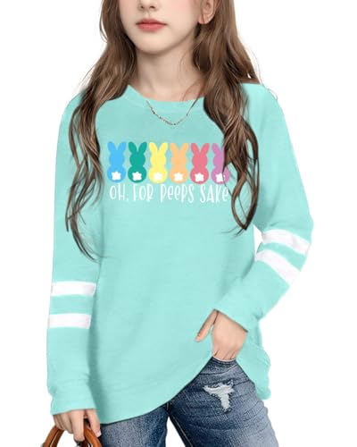 Image of Ithalt Kids Easter Shirts for Girls Cute Bunny Graphic Tshirt Easter Long Sleeve Tops 5-14y