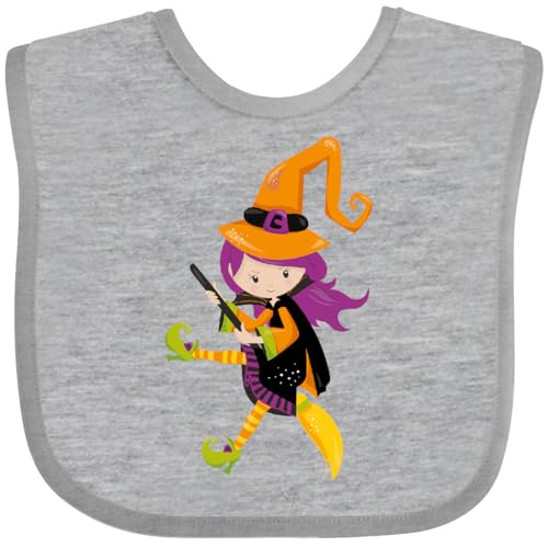inktastic Halloween, Witch, Purple Hair, Pointy Hat, Broom Baby Bib