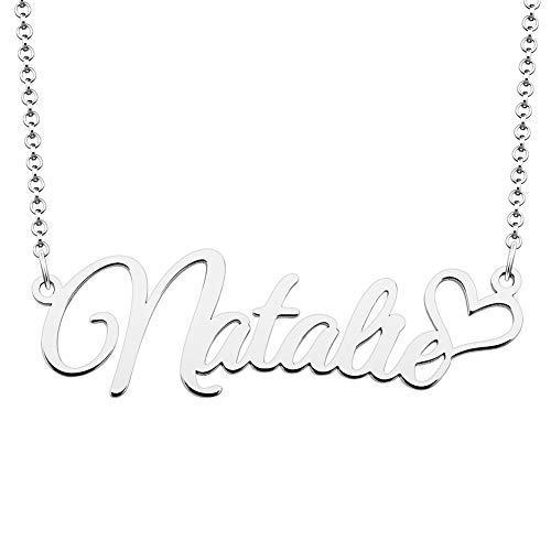CoolJewelry Name Necklace Personalized Custom Made Nameplate Initial Necklace 925 Sterling Silver Jewelry Birthday Gift for Natalie