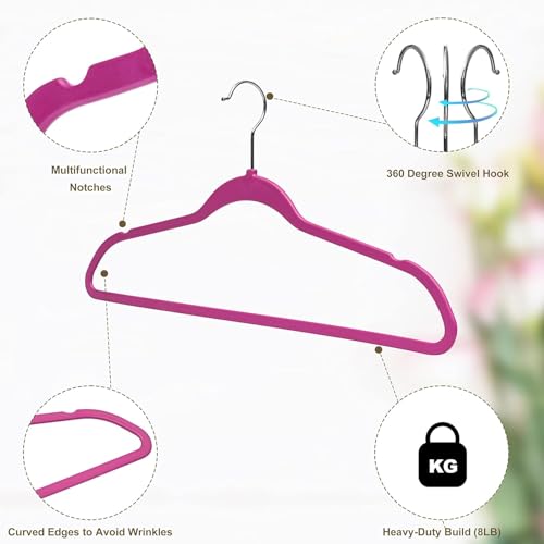 Image of ALPHIT SALE Slim Plastic Hangers for Clothes - Heavy Duty Non-Velvet Hangers with 360 Swivel Chrome Hook & Non Slip Notches - Ideal for Dresses Coats Shirts Jackets & More (Pink, 48)