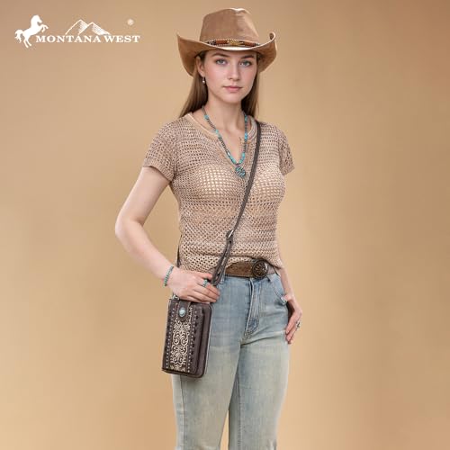 Image of Montana West Western Crossbody Phone Wallet for Women RFID Blocking Wallet Purse with Cash Slots & Zipper Pocket