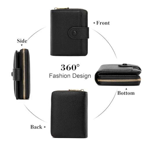 Small Purses for Women, Card Holder Ladies Wallets, Bifold Leather Card Wallet Organizer, RFID Blocking Wallet for Women with Zipper Coin Pocket with Multiple Card Slots, Black - Image 3