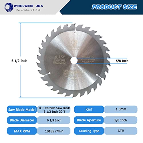 Whirlwind Usa 6 1/2 Circular Saw Blade Carbide-Tipped Professional Woodworking Saw Blade With 5/8" Arbor(6-1/2-Inch 30 Teeth-2Pc) #TOP1