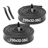 Hycline 自転車 チューブ 700Cx25-28/32-35C ロードバイク タイヤちゅうぶ 48mm 仏式バルブ クロスバイク インナーチューブ 折りたたみ式 クリンチャー 700x32-35c 2本セット タイヤレバー付き
