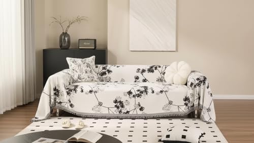 Image of The Furnishing Tree 3 Seater Reversible Chenille Sofa Cover, Double-Sided Luxury Throw, Anti-Slip Couch Cover, Soft & Comfortable Sofa Towel for All Seasons, Botanical