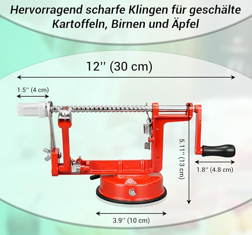 ARSUK Apfelschäler - (3 Zusätzliche Klingen) Schäler, Entkerner, Schneider, Edelstahl Klingen, Verstellbarer Schälarm… – Ansicht 6