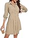 KOJOOIN Blusenkleid Damen Langarm Corduroy Hemdkleid A-Linien Tunika Kleid Minilänge Cordkleid mit Tasche und Knopfleiste Cremefarben M