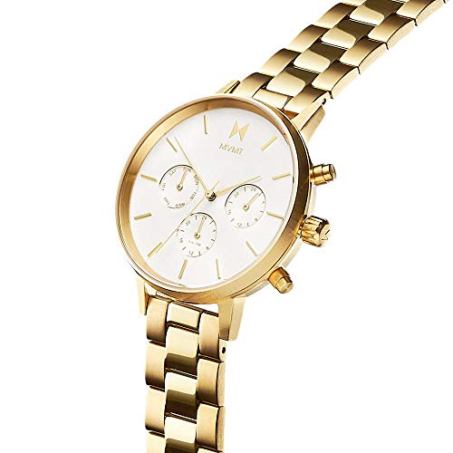 Image of MVMT Nova Qtz Multifunction Silver Round Dial Women's Stainless Steel Strap Watch|Ionic Plated Gold Steel Material|Gold Color Band - D-FC01-G