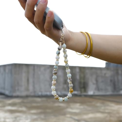 Image of TENOC Marble Beaded Phone Wrist Strap, Amazonite | Cellphone Lanyard Chain, Sparkling Wristlet Bracelet, For Women
