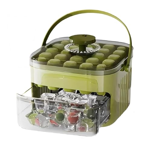 Ice Block Maker,Push-Type Ice Maker with Drawer Storage – Safe, Durable & Easy to Clean – Double-Layer Ice Trays for Creative Drinks, Reusable Chilling Cube Maker for Party Home Use (Green)