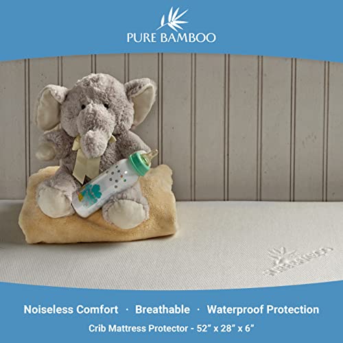 Image of Bamboo Crib Mattress Protector by Pure Bamboo, Waterproof - Breathable, Noiseless Mattress Cover Pad Protects Against Moisture & Stains - Fits 52x28x6 inch Mattress