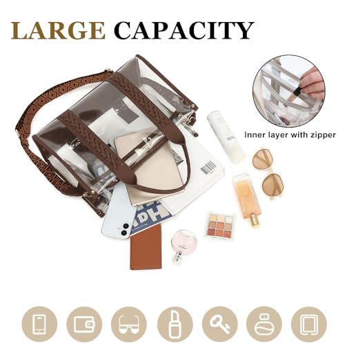 Image of FAIME Clear Tote Bag for Women Stadium Approved Woven Crossbody Handbag Clear Purse for Stadium Events, Concert, Work & Beach | Waterproof