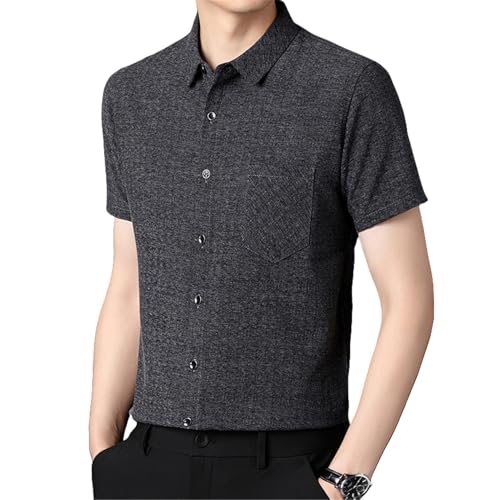 Chemise d'été homme coupe ajustée extensible avec col revers infroissable