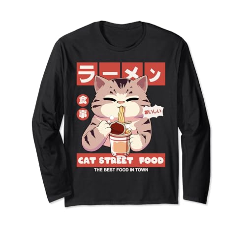 Anime Ramen Cat Street Food Japanese Noodles Kawaii Cat Manche Longue