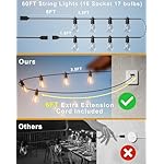 60FT LED Outdoor String Lights with 16+1 Edison Shatterproof IP65 Waterproof Bulbs, 2700K Dimmable Commercial Grade Patio Lights for Garden, Porch, Deck Decor - Image 5