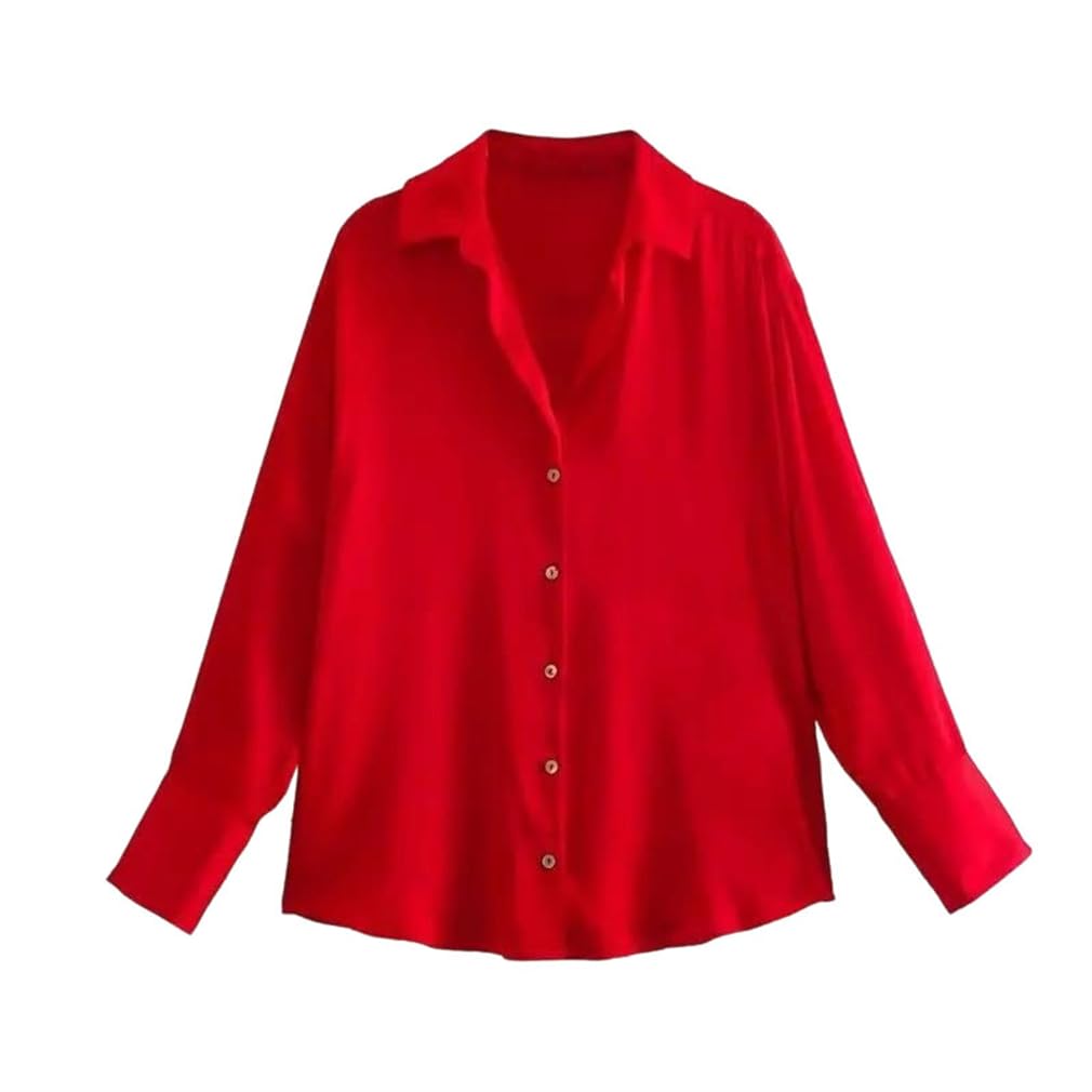 Camicia da donna in raso di seta multicolore a maniche lunghe a righe scozzese tinta unita casual vestibilità ampia camicia