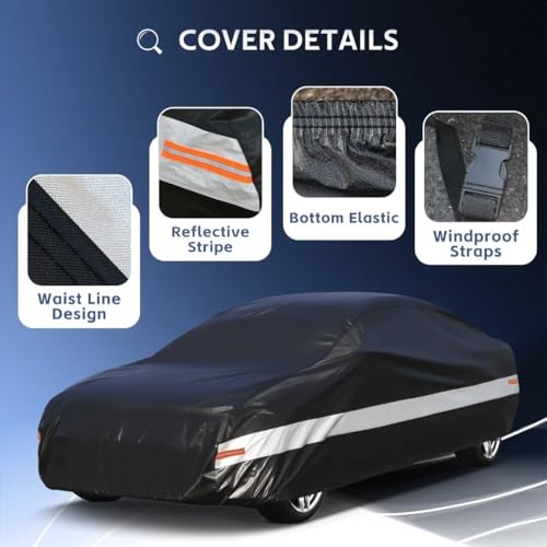 Image of 10 Layers Car Cover Custom Fit for Ford Mustang, Shelby, GT350, GT500 (1964-2026) Waterproof All Weather for Automobiles, Outdoor Full Cover Sun UV Rain Protection.Black