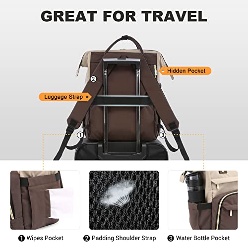 Lovevook Laptop Backpack For Women Fashion Business Computer Backpacks Travel Bags Purse Teacher Doctor Nurse Work Backpack With Usb Port, Fits 15.6-Inch Laptop Light Apricot-Coffee #TOP3