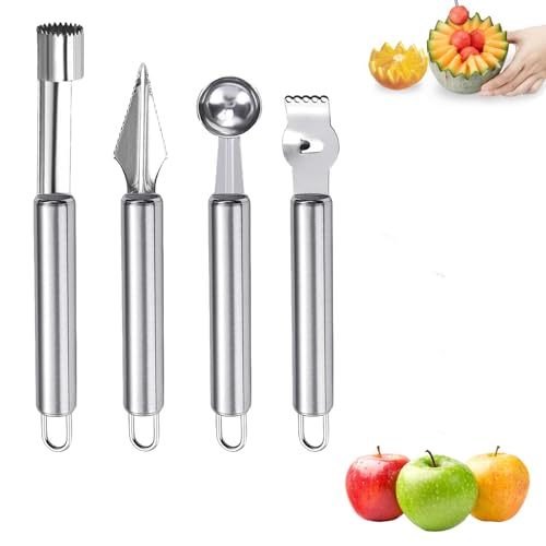 Kugelausstecher und Schnitzwerkzeug, Melonenlöffel, Apfelausstecher, Zitronen Schäler, 4 Stück Edelstahl Obstwerkzeug Set für Salate Eiscreme Obst und Gemüse, Spülmaschinengeeignet Kugelausstecher und Schnitzwerkzeug, Melonenlöffel, Apfelausstecher, Zitronen Schäler, 4 Stück Edelstahl Obstwerkzeug Set für Salate Eiscreme Obst und Gemüse, Spülmaschinengeeignet