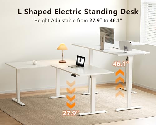 Image of Casaottima 63 Inch L Shaped Electric Standing Desk, Home Office, White (Pack of 2)