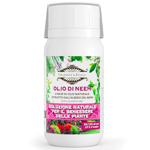 GIARDINI D'ITALIA - Olio di Neem per Piante 100% Vegetale, Olio di Neem ad Azione Repellente e Antifeeding Contro Zanzare Pidocchi Cocciniglia e Altri Insetti, Rinvigorisce e Protegge le Piante, 200ml