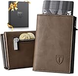 Tomylv Portafoglio Uomo, RFID Magnetico Chiusura Portafoglio Uomo Slim, Porta Carte di Credito - ID Window, Tasca portamonete con cerniera, Scomparto per Banconota e Confezione Regalo - Marrone