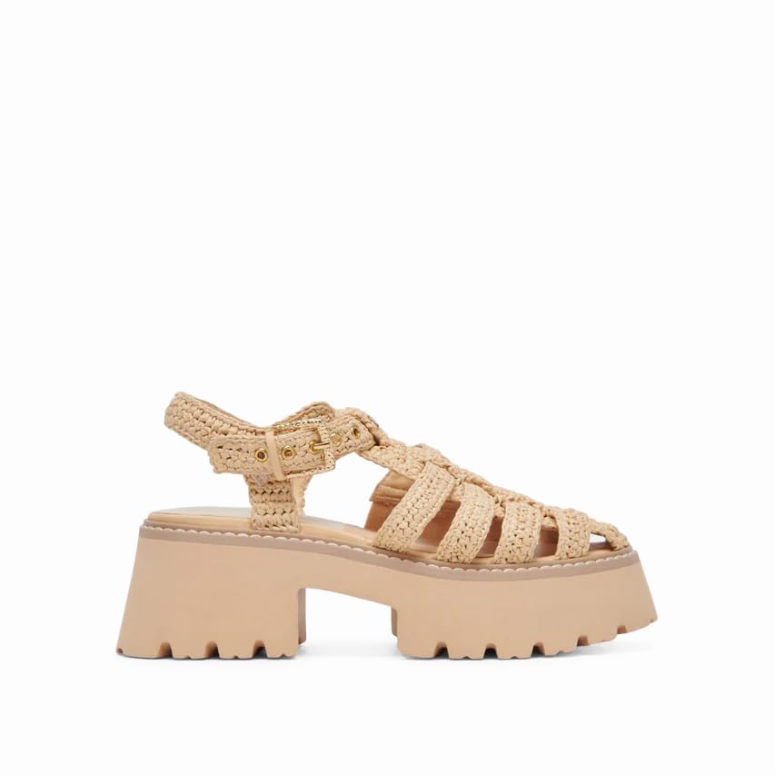 BIUBAKUA Platform Sandals for Women Raffia Espadrille Summer Beach Sandals with Adjustable Buckle Strap Closed Toe Woven Sandals Chunky Fisherman