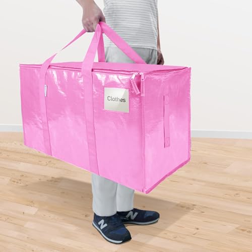 Image of TICONN 6 Pack Extra Large Moving Bags Heavy Duty with Zippers & Carrying Handles, Durable Storage Bags Moving Boxes for Closet Organizers and Storage (6 Pack, Pink)