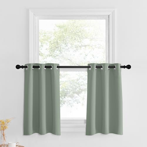 NICETOWN Short Blackout Christmas Valances, Small Cafe Curtains Kitchen Tiers, Room Darkening Window Curtains Treatment Set Grommet Top for Bathroom/B