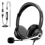 Wantek USB Headset with Microphone for Work, Wired Computer Headset with Microphone Noise Cancelling & Volume Control for Skype Zoom Webinar Office, Compatible PC Laptop Tablet