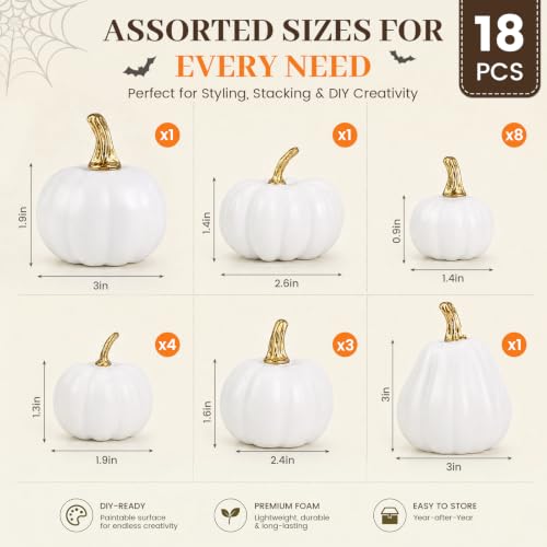 Image of DomeStar 18 PCS White Pumpkins for Decoration, Small White Pumpkins | Assorted Sizes for Wedding Thanksgiving Farmhouse, Table Decor