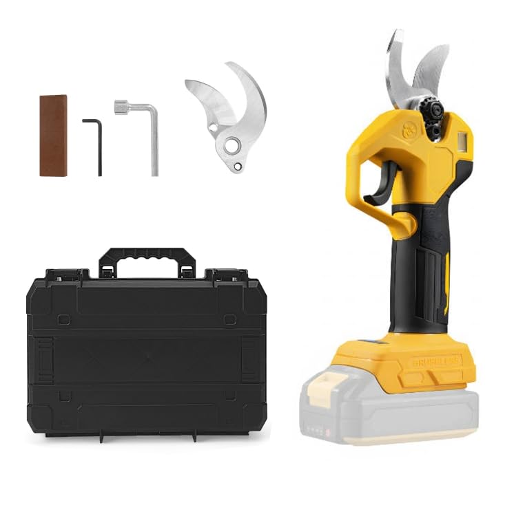 Tijeras de podar compatible con Dewalt 20V batería (sin batería), tijeras de podar sin escobillas con 2 velocidades, pantalla digital, corte diámetro 30mm, piedra de afilar y cuchillas | Brushless Electric Pruner, 2 Speed, Digital Display, 30 mm Cut, Sharpening Stone and Blades