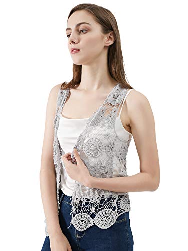 Image of Anna-Kaci Lace Front Open Sleeveless Top Cardigan Crochet Vest Cover up Summer Beachwear