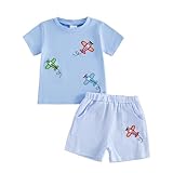 BemeyourBBs Toddler Baby Boy Summer Clothes Graphic T Shirt Elastic Waist Pockets Shorts Set 2 Piece Outfit (18-24 Months, Airplane Blue)