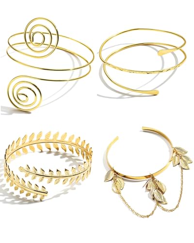 YEAMLTE 4PCS Brazalete de Brazo Superior Abiertos Suaves, Aleación Dorada, Minimalista, Boho, Regalo para Niñas y Mujeres