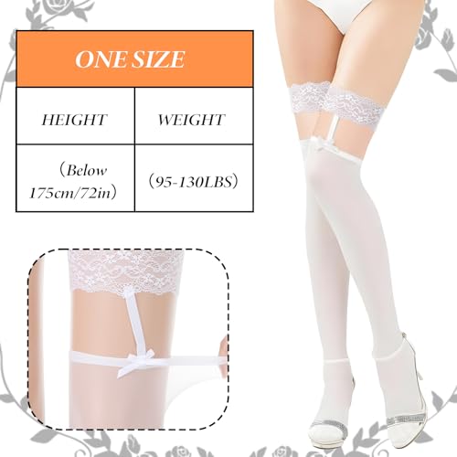 Lace Thigh High Stockings for Women Sexy, Lace Top Sheer Stocking, Bow Suspenders Pantyhose for Halloween Christmas2