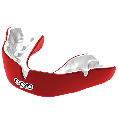 OPRO Instant Custom-Fit Mouth Guard, Dentist-Level Comfort, Protection & Fit - Moldable Mouthguard for Football, Boxing, Rugby, MMA, BJJ, UFC Mouth Piece- Includes Mouth Guard Case (Red/White, Adult)