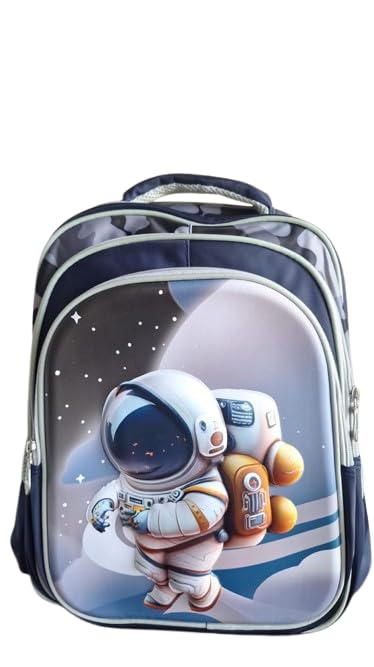Kids Space Astronaut Backpack, Navy Blue School Bag with Robot Design, Camo Pattern Trim-image-21