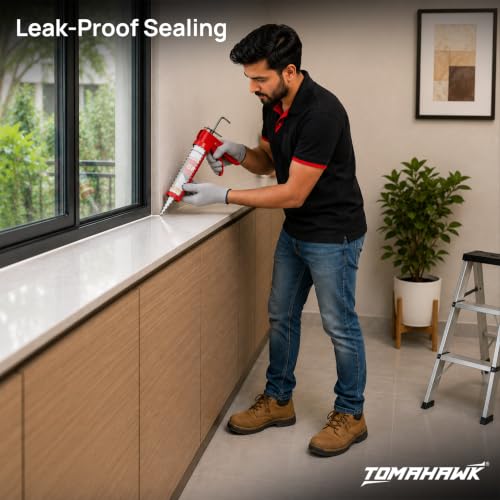 Image of TOMAHAWK TCG-6A Heavy Duty Caulking Gun | 6:1 Thrust Ratio | 1000N High Pushing Power | Ratchet Pushing Rod | Professional Sealant Applicator for Silicone, Adhesives