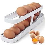 Egg Holder For Refrigerator Egg Dispenser, Automatically Rolling Egg Storage Container, 2 Tier Rolling Egg Dispenser, Space Saving Egg Tray For Refrigerator,Egg Holder Fridge Egg Storage(1PCS) (Weiss)