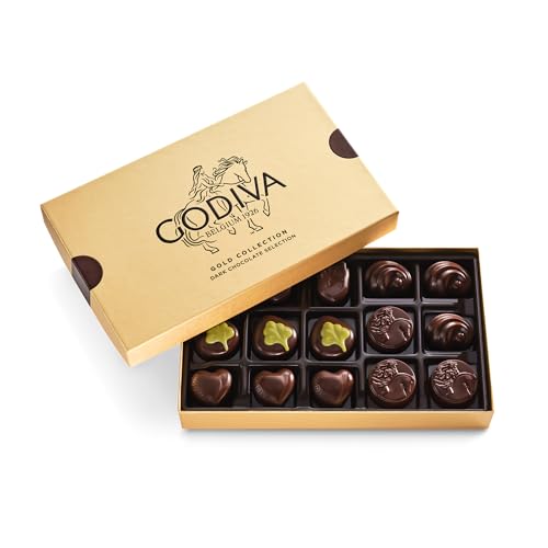 Godiva Gold Dark Chocolate Gift Box, Belgian Dark Chocolates with Pralinés, Ganaches & Caramels, Gourmet Gift for Birthdays, Holidays, Kosher, 15 Pc