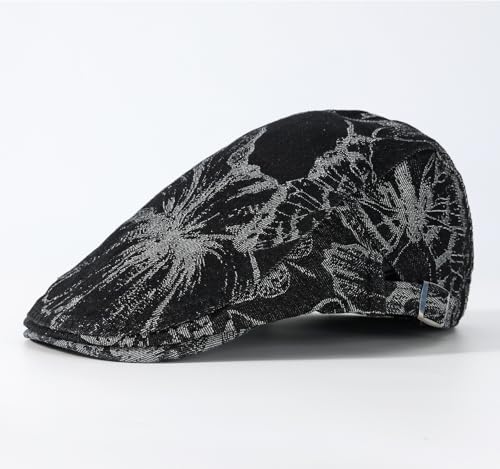 Image of Quanhaigou Men's Cotton Flat Ivy Gatsby Newsboy Driving Hat Adjustable Irish Cabbie Ivy Driving Hunting Cap (Floral Black)