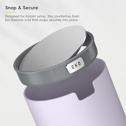 Image of EKO Fandy 0.4 Gal /1.5L Mini Tabletop Trash Bin with Swing-Lid, Desktop Trash Can for Bathroom Countertop, Vanity, Coffee or Office, Small Garbage Bin (Lavender)