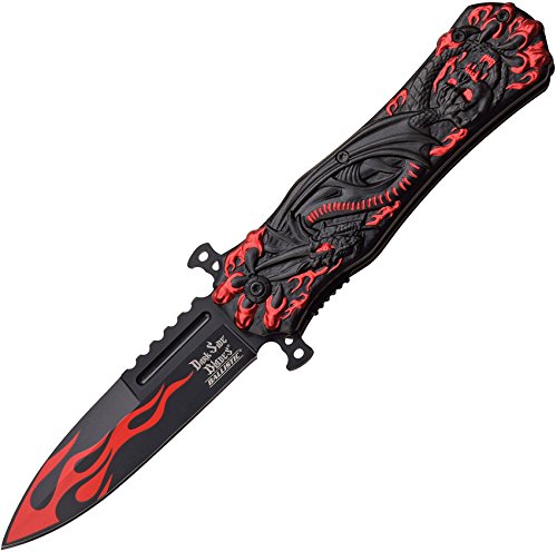 DS-A049RD-MC Folder With Red Flame Blade Dragon & Aluminum Handle