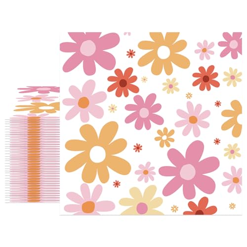 40Pcs Daisy Disposable Napkins Decorative Paper Napkins Decorations for Baby Shower Birthday Cocktail Groovy Boho Theme Party 6.5x6.5 Inch